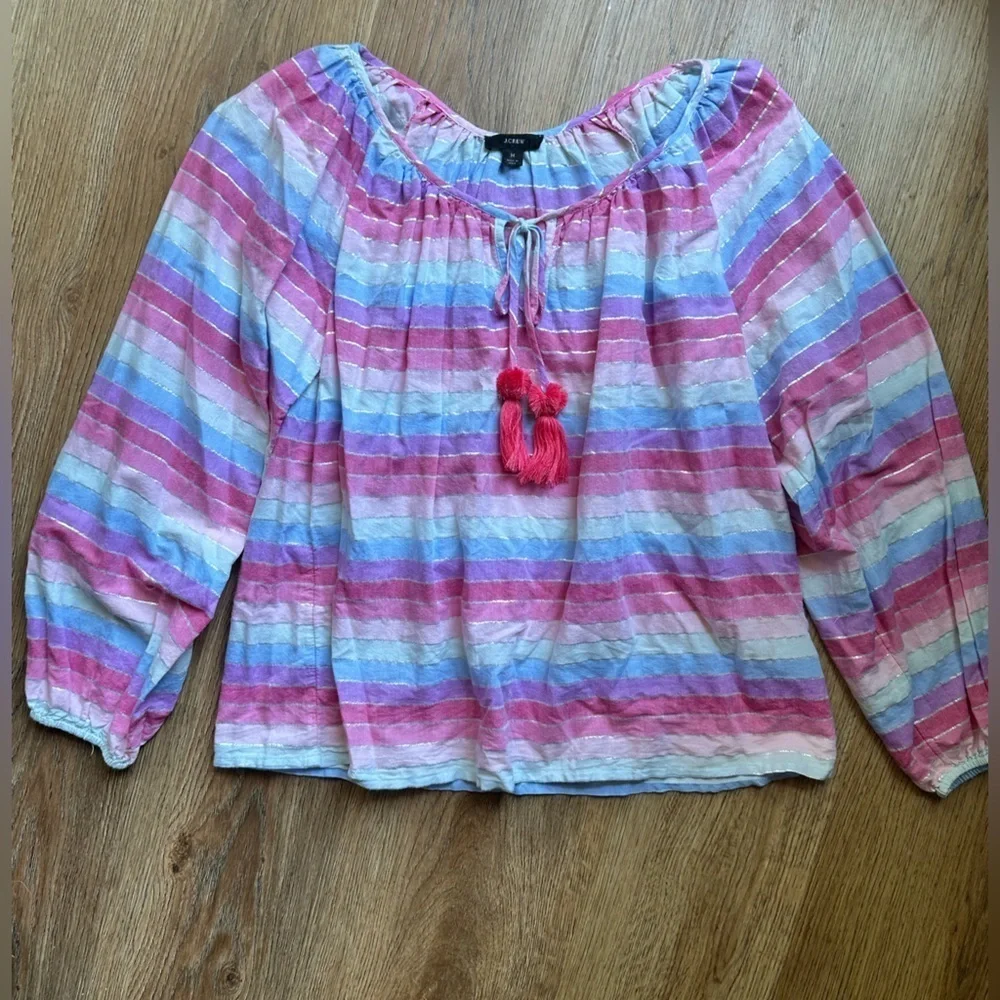 J. Crew rainbow striped boho peasant blouse. Size medium. Cotton.
